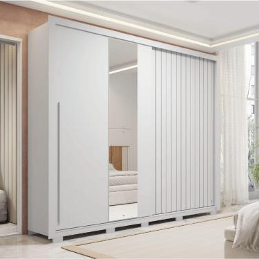 Imagem de Guarda Roupas Casal Com Ripado E Espelho 2 Portas 4 Gavetas Eloa Branco Caemmun Branco