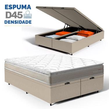 Imagem de Cama Box Baú com Colchão de Espuma D45 Pillow Top Ortopédico Domo Queen 158cm