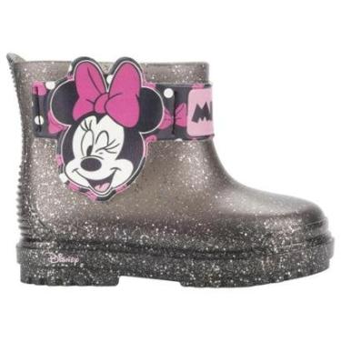 Imagem de Bota Minnie Preto Glitter Galocha Infantil Disney BFF Impermeável Chuva Sítio Macia nº 17 ao 28 Baby-Feminino