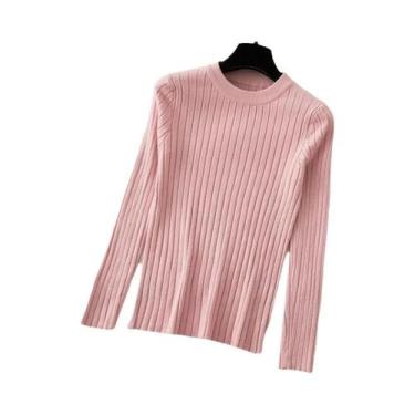 Imagem de Suéter Feminino De Tricô Macio Com Gola O E Manga Longa Canelada, Blus