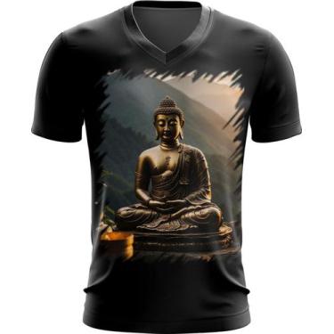 Imagem de Camiseta Gola V Estátua de Buda Iluminado Religião 14 - Kasubeck Store