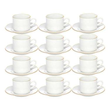 Imagem de Jogo 12 Xícara De Chá Porcelana Borda Dourada Com Pires Café Royal Pre