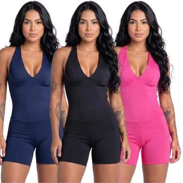 Imagem de KIT 3 Macaquinho Com Bojo Suplex Liso Vekyo Roupa Para Academia Treino Fitness Feminina...