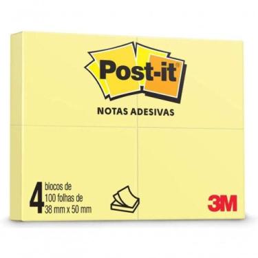 Imagem de Bloco De Notas Adesivas Post-it 38x50 Mm 100 Folhas Amarelo - 4 Unidad