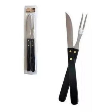 Imagem de Kit Churrasco Churrasqueiro Garfo Faca Cabo Madeira Inox 2pç - Wincy
