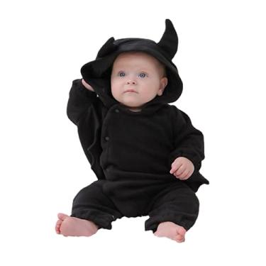 Imagem de Macacão de Halloween para bebês meninos e meninas com asas de morcego, macacão com capuz, macacão infantil recém-nascido, capa para cosplay (3 a 6 meses)