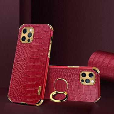 Imagem de Yepda Capa de Crocodilo Textura para iPhone 12 Pro Max Luxo Couro Capa Suporte de Anel de Rotação de 360 Graus Anti Impacto com Proteção de Câmera protetora à prova de choque 6.7 polegadas, Vermelho