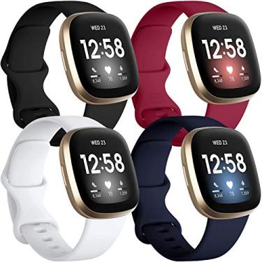 Imagem de Getino Compatível com pulseiras masculinas Fitbit Sense 2/Sense/Versa 3/Versa 4, acessórios esportivos de silicone, pulseira para smartwatch Fitbit Sense/Sense 2/Versa 4/Versa 3, P preto/azul