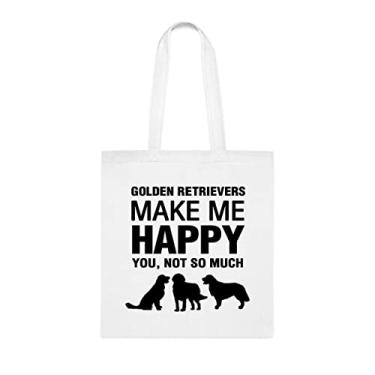 Imagem de Golden Retrievers Make Me Happy, presente para cachorro Golden Retrievers, aniversário de cachorro Golden Retrievers bolsa de ombro para cachorro Golden Retrievers, sacola reutilizável para cães Golden Retrievers, Branco