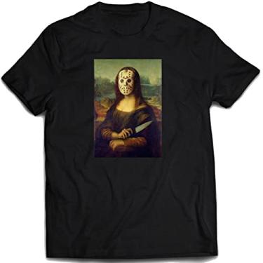 Imagem de Camiseta Mona Lisa jason Camisa meme terror arte filmes Cor:Preto;Tamanho:12