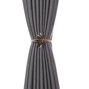 Imagem de Correia de cortina de metal elástico simples - suportes de cortina de fivela de cortina sem perfurações Maple Leaf, ouro, 4 peças