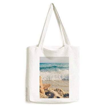 Imagem de Bolsa de lona com imagem de oceano, areia e praia, estrelas, mar, bolsa de compras, bolsa casual