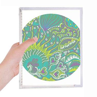 Imagem de Caderno com desenho de linha abstrato de peixes verdes folhas soltas diário recarregável artigos de papelaria