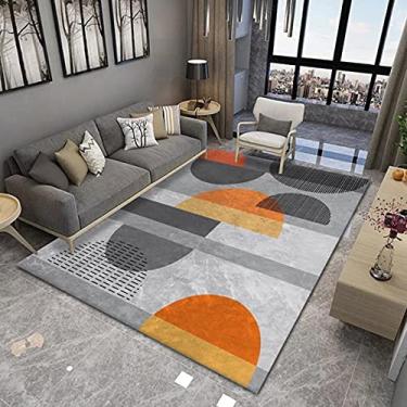 Imagem de jia cool Tapete contemporâneo Boho estilo retrô abstrato para sala de estar, tapetes antiderrapantes para áreas internas/externas, 100 x 200 cm, geometria-212