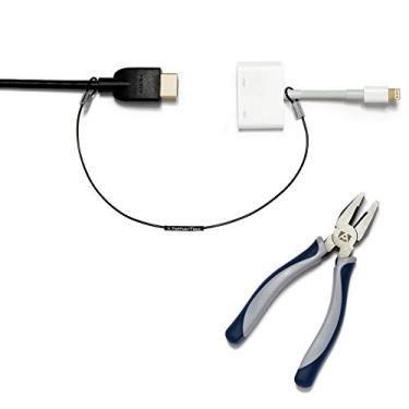 Imagem de Abraçadeiras adaptadoras pré-montadas patenteadas - travas de cabo anti-roubo para ferramentas, dongles, cabos, adaptadores de computador. Cabo de aço, trava de segurança, fácil instalação com