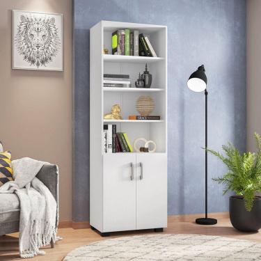 Imagem de Armário Para Escritório Livreiro Aberto 2 Portas 5 Prateleiras Espresso Móveis Branco