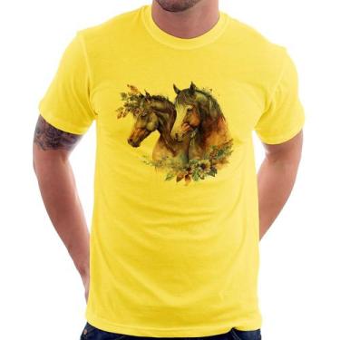 Imagem de Camiseta Casal De Cavalos E Flores - Foca Na Moda