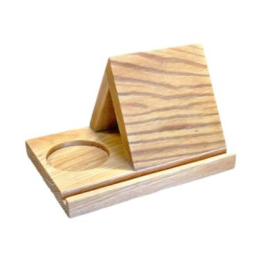 Imagem de Vaveren Suporte para livros com suporte para bebidas, estante de madeira para descanso de livros, estante triangular de madeira para estudo, mesa de