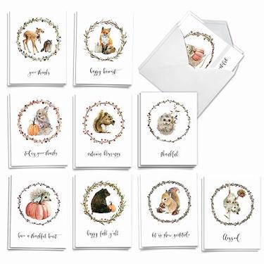 Imagem de The Best Card Company Thankful Critters - 20 cartões sortidos de nota de Ação de Graças com envelopes (10 x 13 cm) - AM9548TGG-B2x10