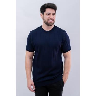 Imagem de Blusa Camiseta Masculina Tricot Elegance (BR, Alfa, XG, Plus Size, Azul Marinho)