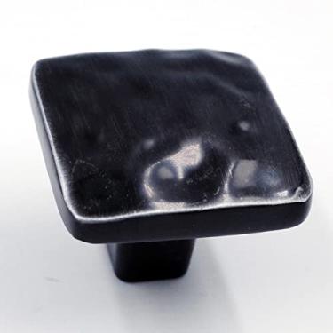 Imagem de Jetland Puxadores quadrados martelados - pacote com 6, preto com linha cinza, puxadores de 3,5 cm, puxadores quadrados rústicos fundidos sólidos para móveis de mesa de cabeceira, HT0612BGL30