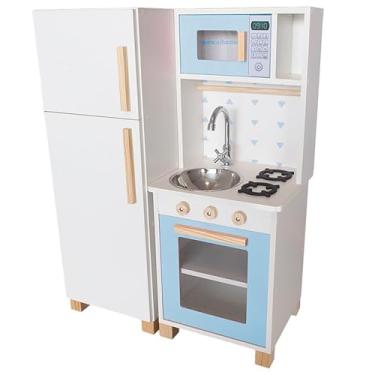 Imagem de Kit Mini Cozinha Infantil com Geladeira - Azul Claro