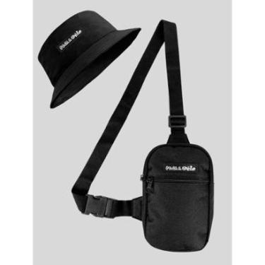Imagem de Shoulder Bag Masculina Mini Bolsa Transversal Necessaire + Chapeu Bucket-Masculino