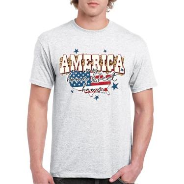 Imagem de Camiseta masculina America My Home Sweet Home 4th of July Stars and Stripes Pride American Dream Patriotic USA Flag, Cinza-claro, G