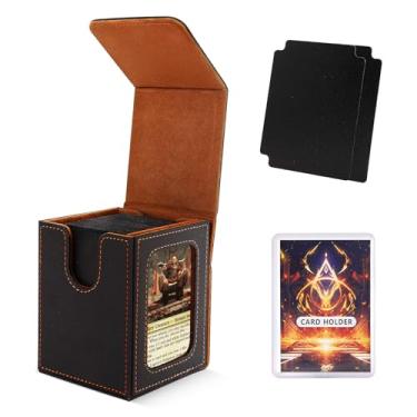 Imagem de Scimi MTG Deck Box for Commander Display,Card Deck Case Fits 100 Double Sleeved Cards, Magic Commander TCG Card Leather Storage Box with 2 Dividers and 1 Toploader (Black/brown)