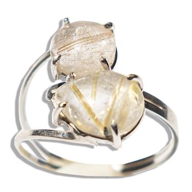 Imagem de Anel Nlux 2 Gemas Rutilo Natural 11mm Prata 950 Ajustável