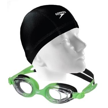 Imagem de Kit Natação Speedo Óculos Jr Olympic + Touca Xtrafit Tecido 4 a 12 anos (Verde + touca xtrafit jr)