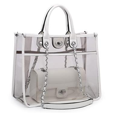 Imagem de MARCO M KELLY Bolsa grande transparente aprovada para estádio bolsa feminina transparente para eventos de estádio transversal 2 em 1 bolsa de trabalho de ombro, Branco, Large
