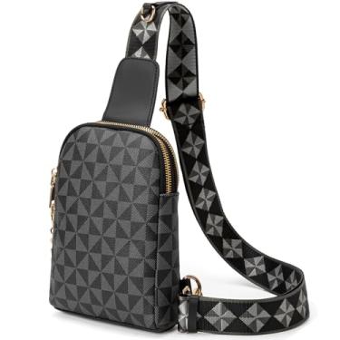 Imagem de LBiayion Pequena bolsa tiracolo feminina – Pochete de couro vegano com alça ajustável – Bolsa de peito moderna para viagens, B - preto, Small, Alça transversal moderna