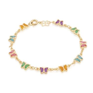 Imagem de Pulseira banhado ouro 3x 24k 18k e 22k feminina pedra colorida infanti