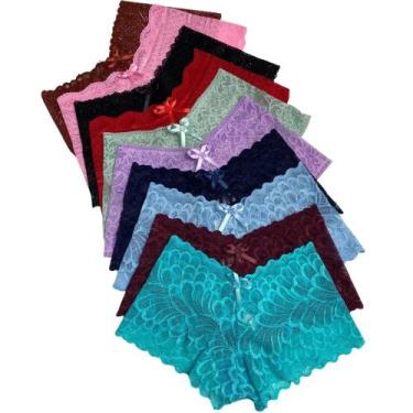 Imagem de Kit 15 Calcinhas Caleçon Shortinho Renda Com Forro Algodão Elegante Se
