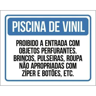 Imagem de Placa Piscina Vinil Proibido Objetos Perfurantes 18X23 - Sinalizo