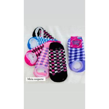 Imagem de Kit 03 Pares Meia Soquete Pantufa Lã Veludo Adulto Pelúcia Feminino Co