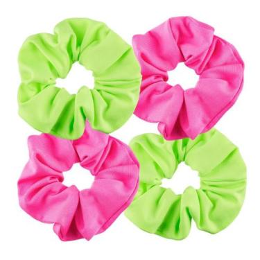 Imagem de Kit 4 Elásticos De Cabelo Scrunchie Neon Sem Metal Bonitta, Rosa e Ver
