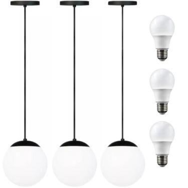 Imagem de 3 x Luminárias Lustre Pendente 215cm Jabuticaba Globo Vidro 15cm Teto 