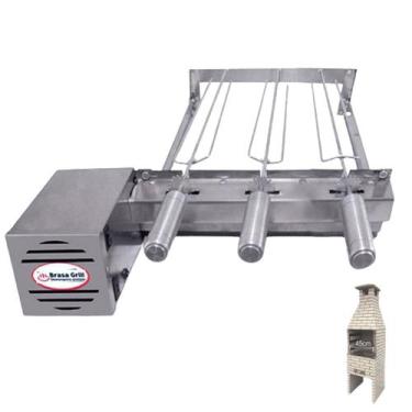 Imagem de KIt Inox para Churrasqueira Pré Moldada a Carvão Gira 3 Espetos Único 