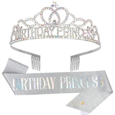 Imagem de CIEHER Conjunto de coroa e faixa, decorações de aniversário de princesa, ouro, One Size, [Parcial] Metal precioso