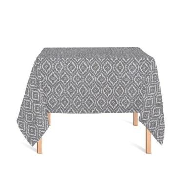 Imagem de Toalha de Mesa Quadrada em Tecido Jacquard Estampado Arabesco Cinza, 1