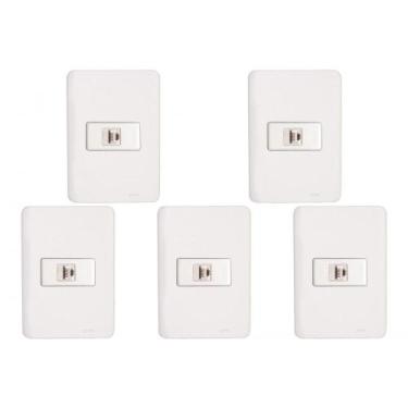 Imagem de Kit C/5 - Conjunto Perlex Aros 4X2 Branco Com Placa(1Toma...