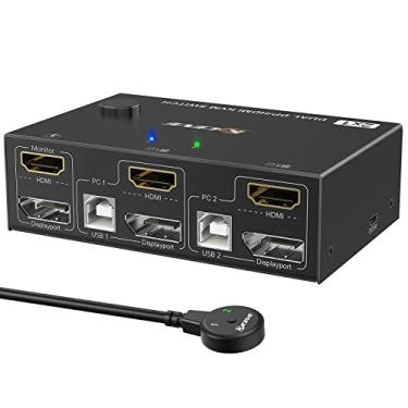 Imagem de KCEVE Dp Hdmi Kvm Switch 2 Computador 2 Monitores, Monitores Duplos Displayport Usb Kvm Switcher Suporta 4K @ 60Hz para 2 Computadores Compartilhe Teclado, Mouse e Monitor