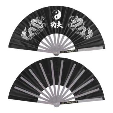 Imagem de Leque  Dragão Preto Dança Kung Fu Cosplay Chinês Japonês  - Home Goods