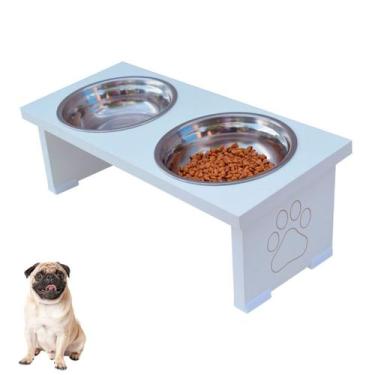 Imagem de Comedouro Pet Cachorro Elevado MDF Duo - Inox - Maderacco