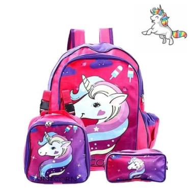 Imagem de Kit Mochila Escolar Infantil Unicórnio de Costas - TOYS 2U