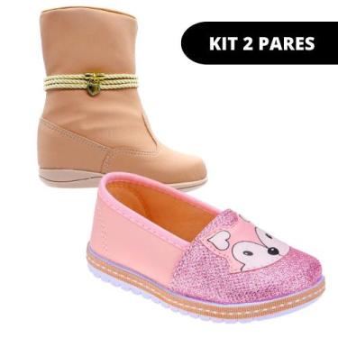 Imagem de Kit 2 Pares Sapatilha e Botinha Feminina Infantil Menina Escolar - Clu