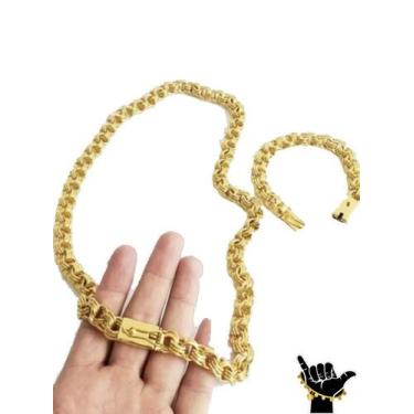 Imagem de Corrente Friso S 12mm + Pulseira - Banhado a Ouro - ToJoia18k