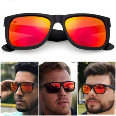 Imagem de Óculos De Sol Justin Quadrado Preto Vermelho Espelhado Estiloso UV400 
